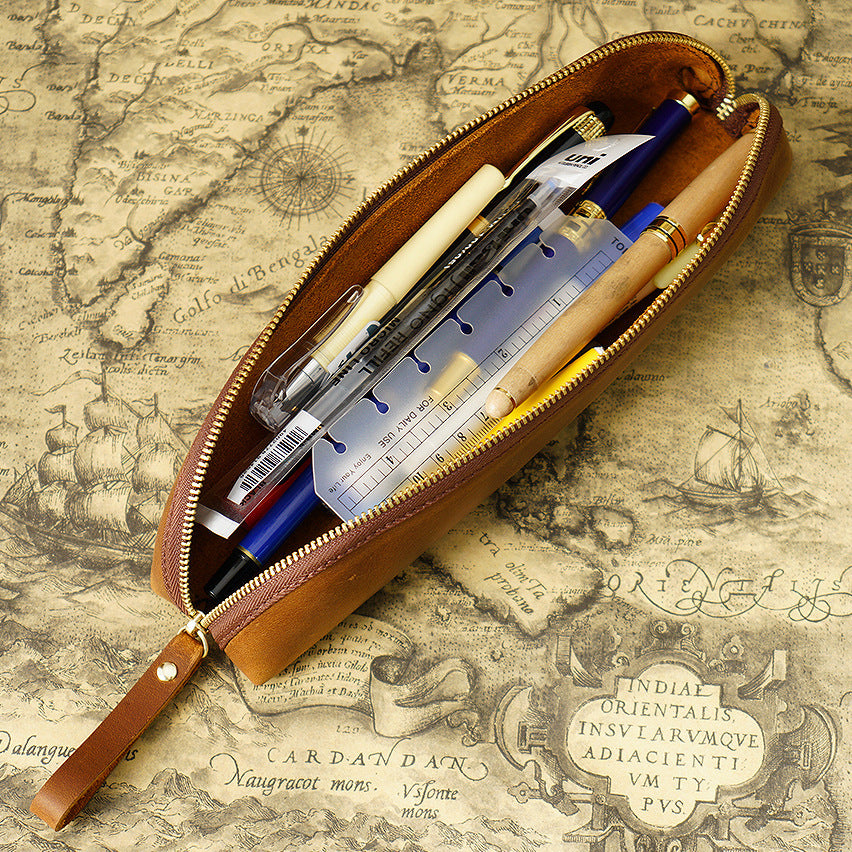 Wholesale Extend The Head Layer Cowhide Simple Pen Bag